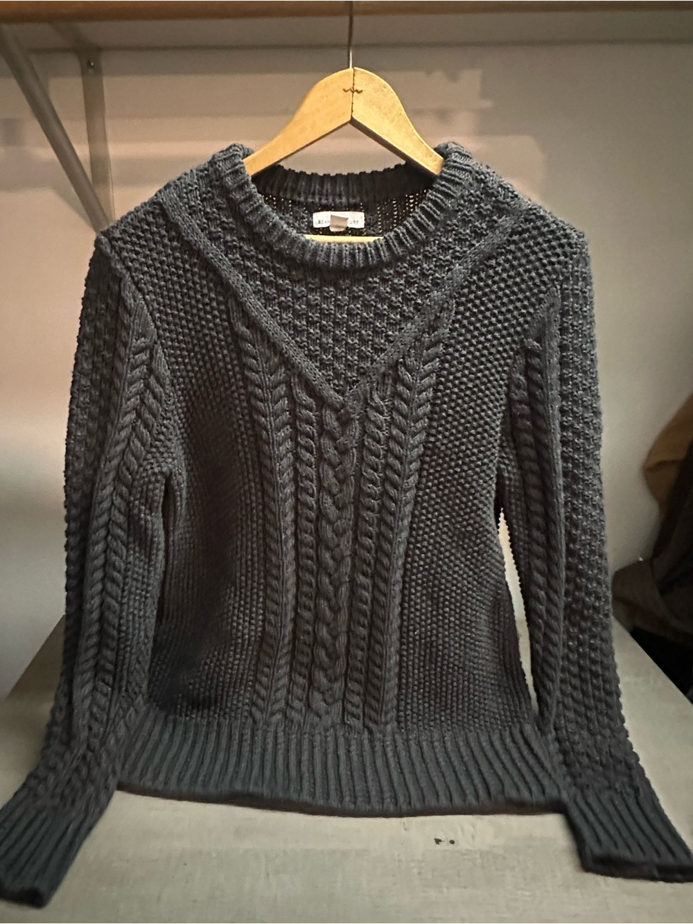 LL Bean Signature Grey Fisherman Cable Knit Textured Sweater Women’s Size Small